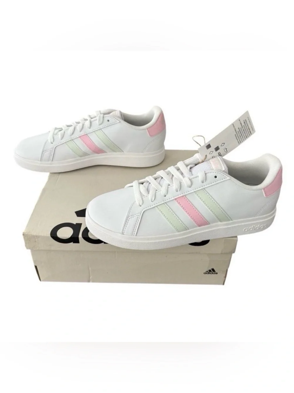 NWT Adidas Grand Court 2.0 K Pastel Sneakers White Pink Youth 6 Fits Women 7.5